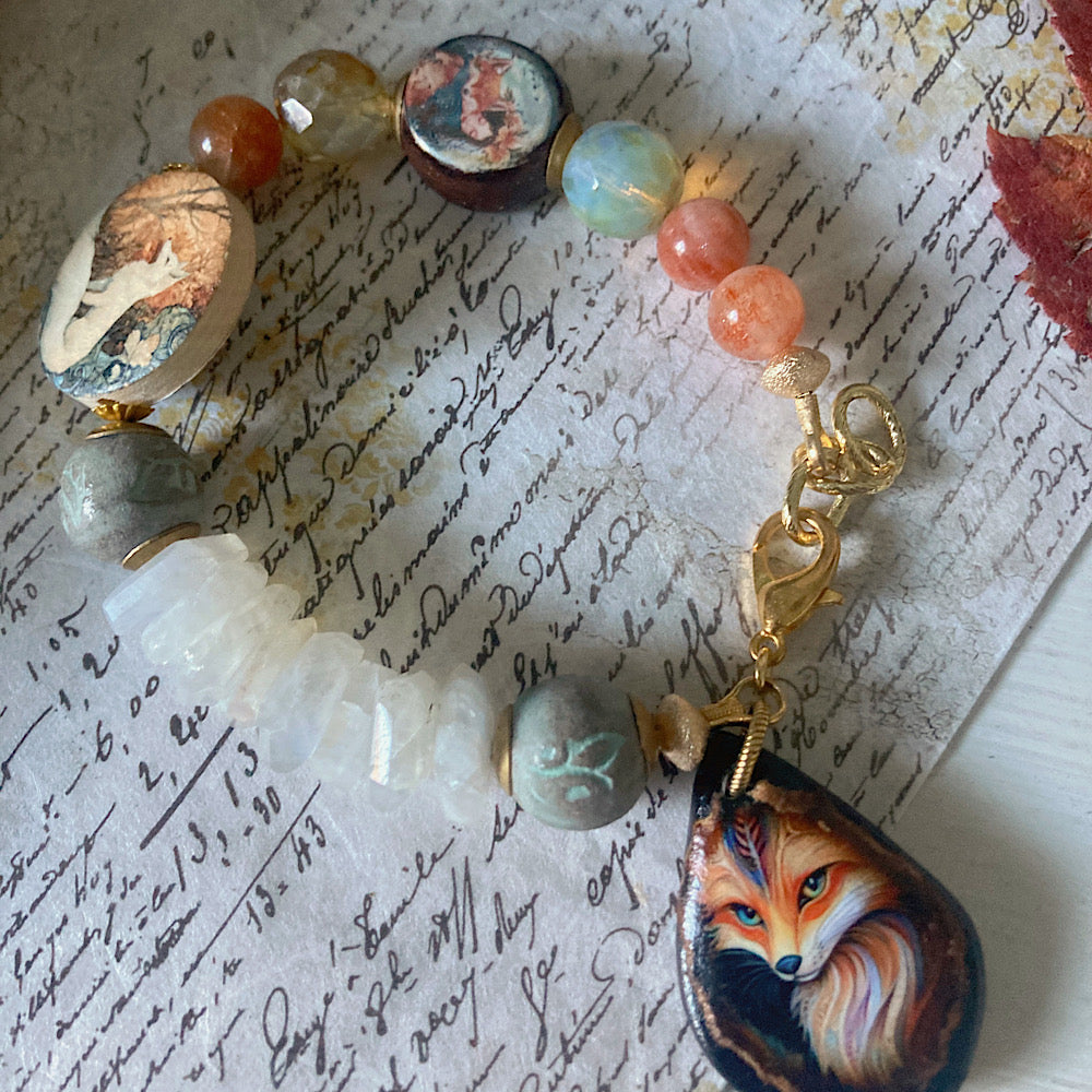 Reserved for S: Women’s Winter Snow Fox Animal Spirit Talisman Mystical Clasp Bracelet