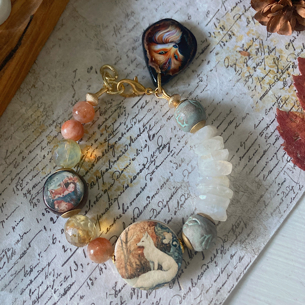 Reserved for S: Women’s Winter Snow Fox Animal Spirit Talisman Mystical Clasp Bracelet