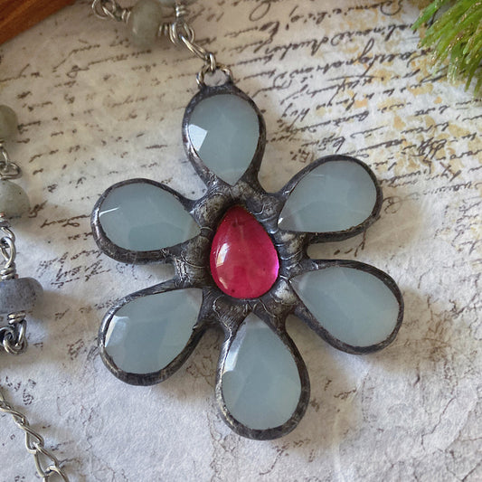 Women’s Winterberry Cottagecore Pink Tourmaline Soldered Flower Rosary Necklace