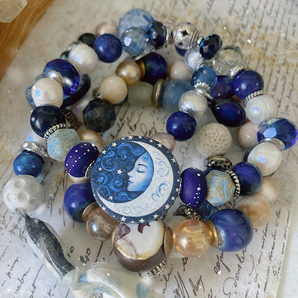 Reserved for L: Women’s Winter Solstice Celestial Luna Talisman Mystical Moon Magick Stretch Bracelet