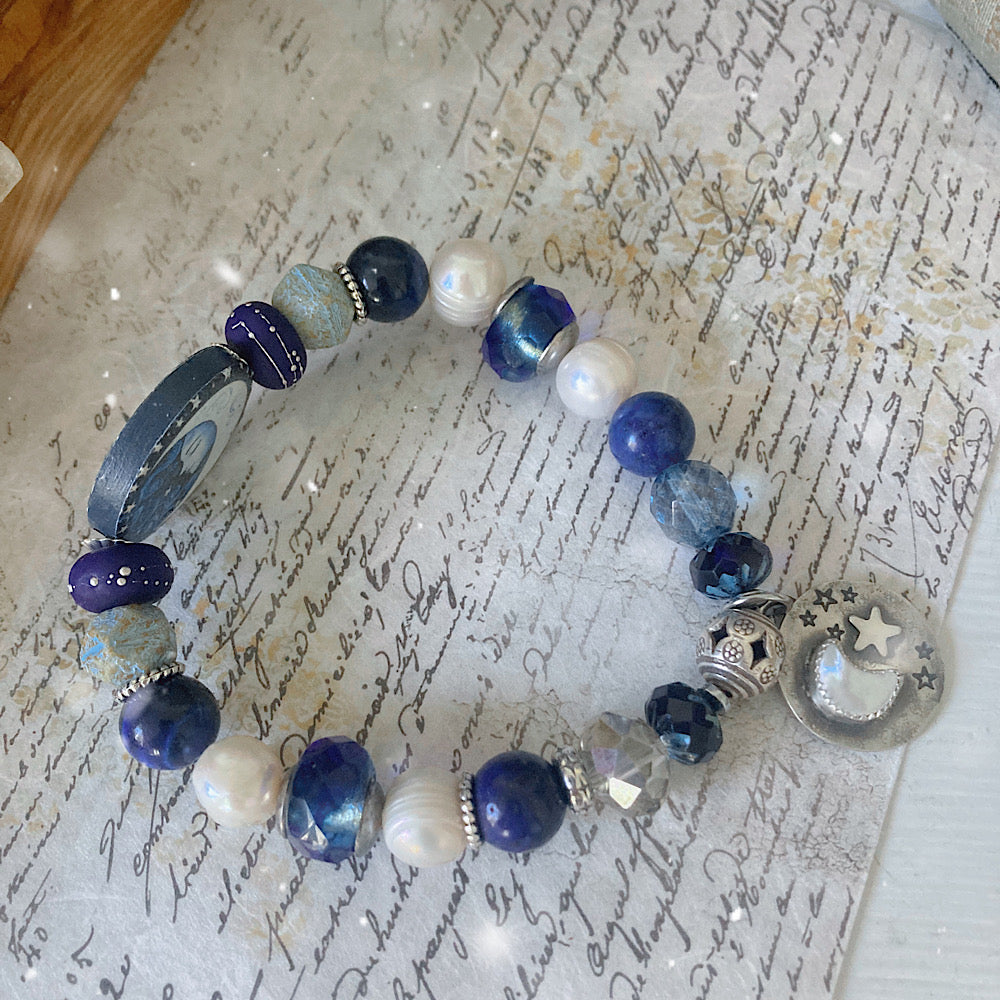 Reserved for L: Women’s Winter Solstice Celestial Luna Talisman Mystical Moon Magick Stretch Bracelet