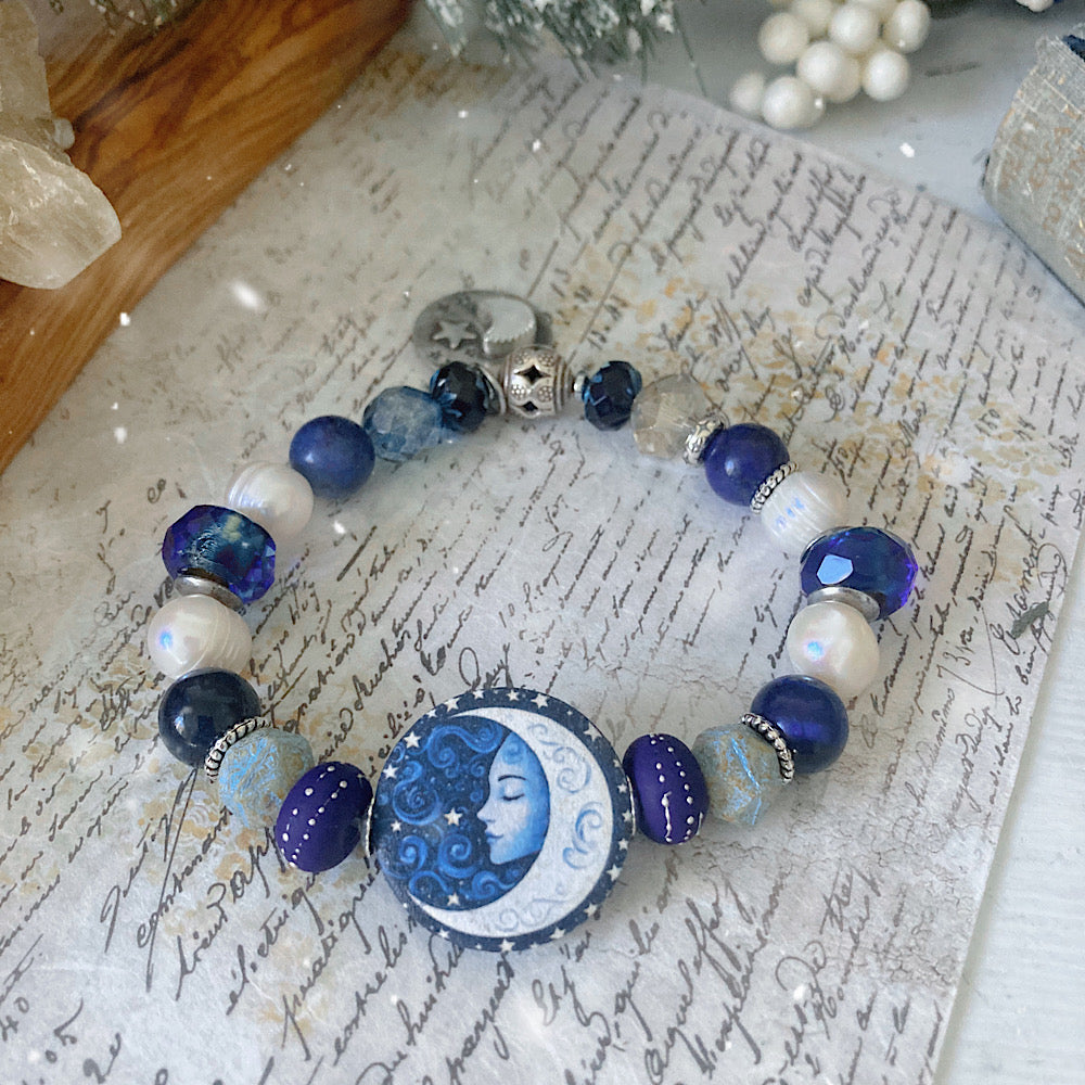 Reserved for L: Women’s Winter Solstice Celestial Luna Talisman Mystical Moon Magick Stretch Bracelet