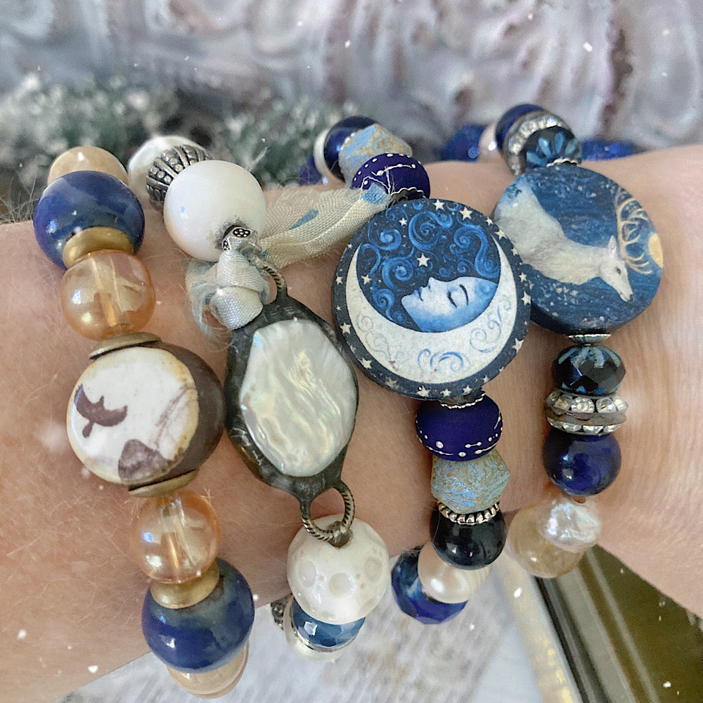 Reserved for L: Women’s Winter Solstice Celestial Luna Talisman Mystical Moon Magick Stretch Bracelet