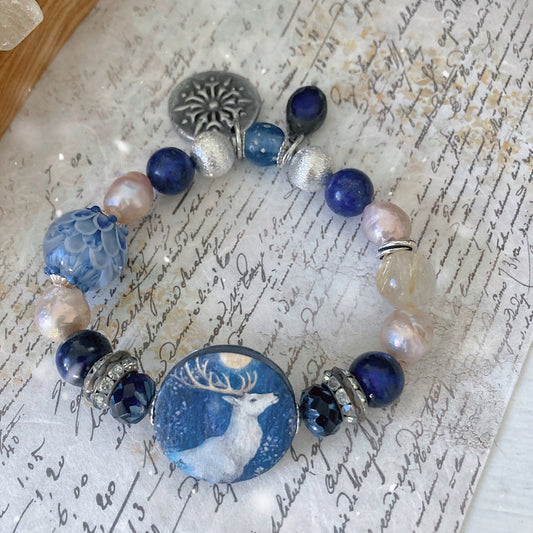 Reserved for A: Women’s Winter Stag Animal Spirit Talisman Cottagecore Winter Solstice Stretch Bracelet