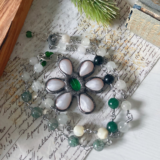 Women’s Winter Evergreen Cottagecore Mystical Solstice Rosary Necklace