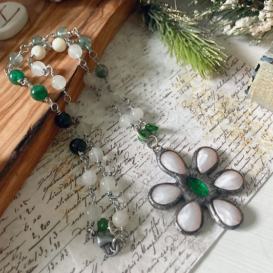 Women’s Winter Evergreen Cottagecore Mystical Solstice Rosary Necklace