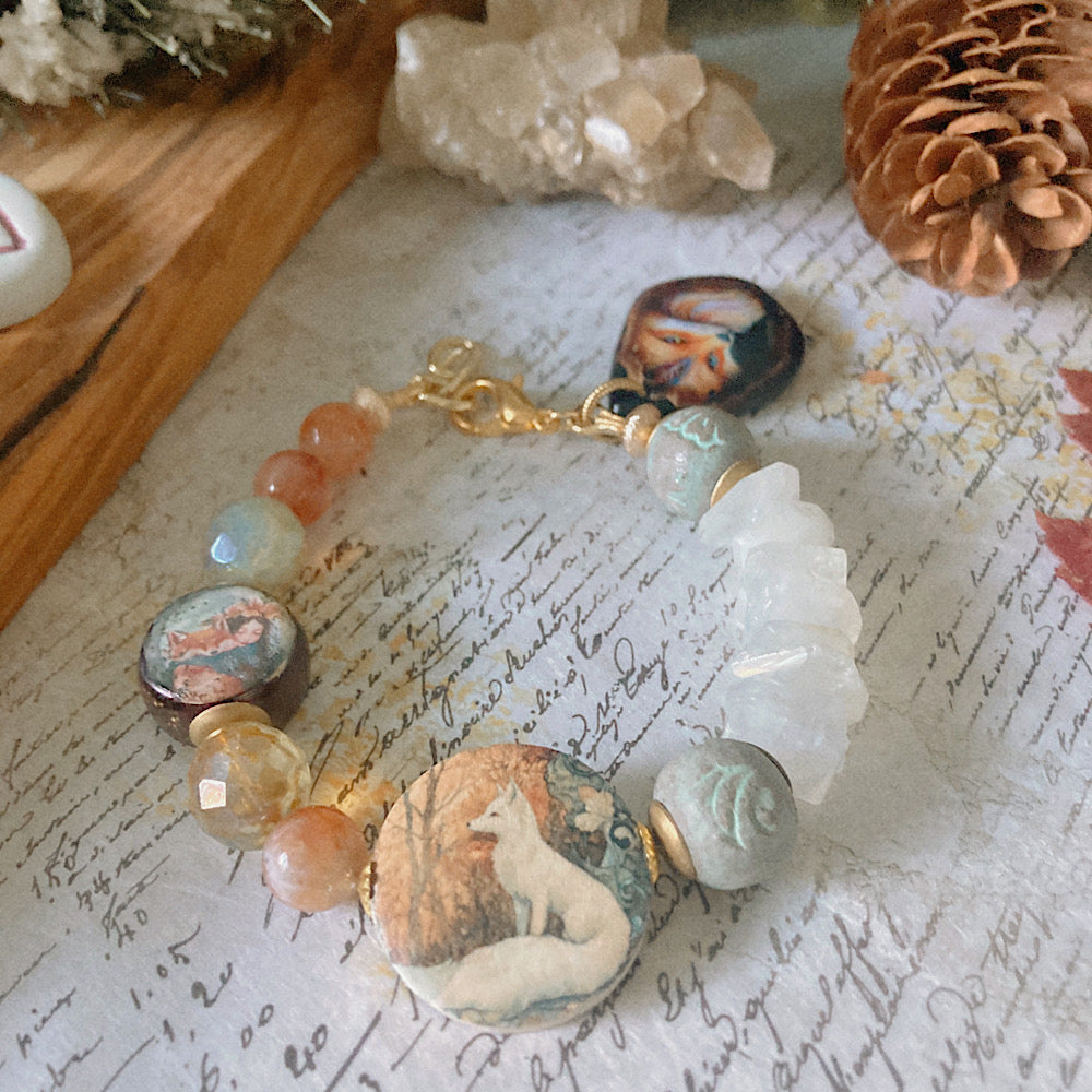 Reserved for S: Women’s Winter Snow Fox Animal Spirit Talisman Mystical Clasp Bracelet