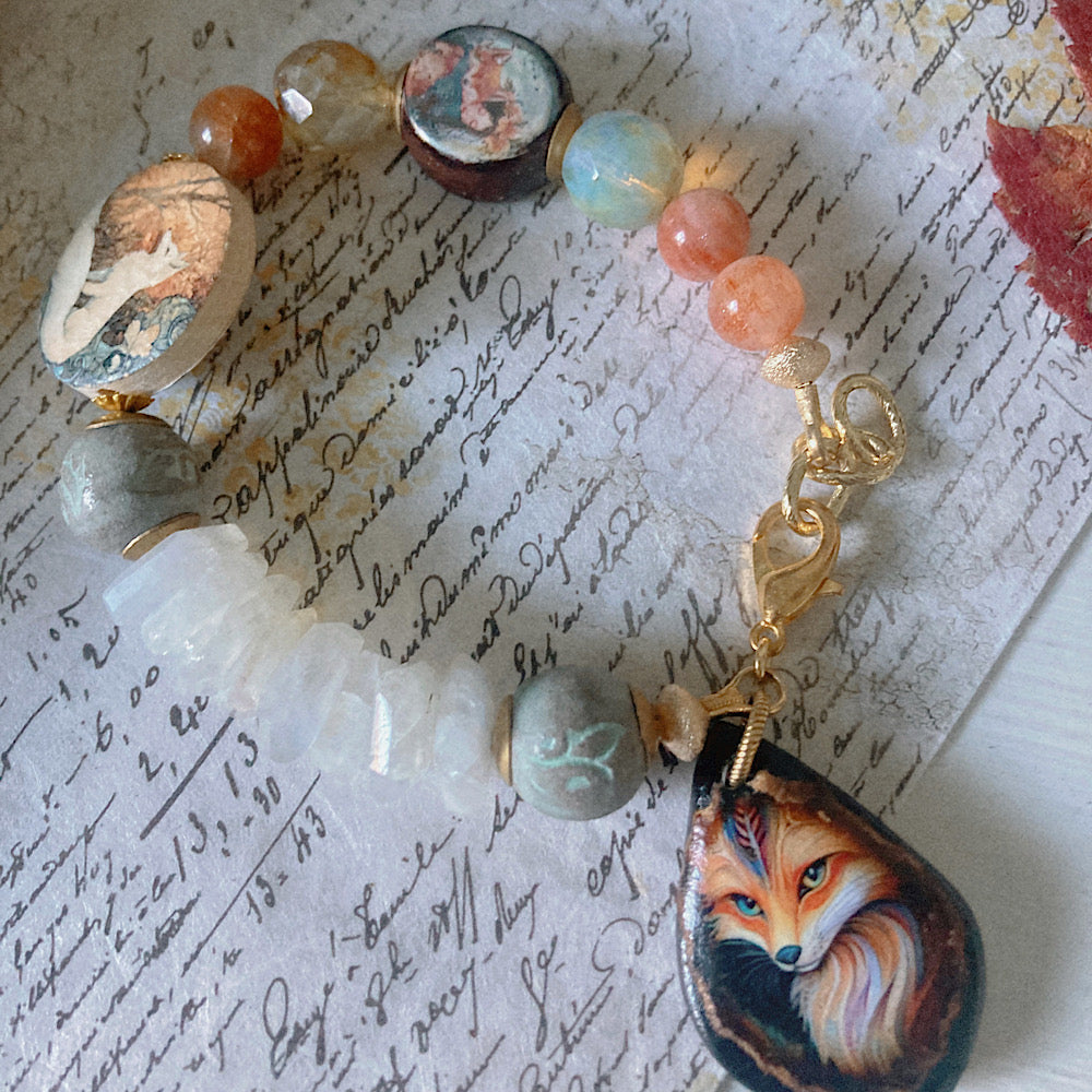 Reserved for S: Women’s Winter Snow Fox Animal Spirit Talisman Mystical Clasp Bracelet