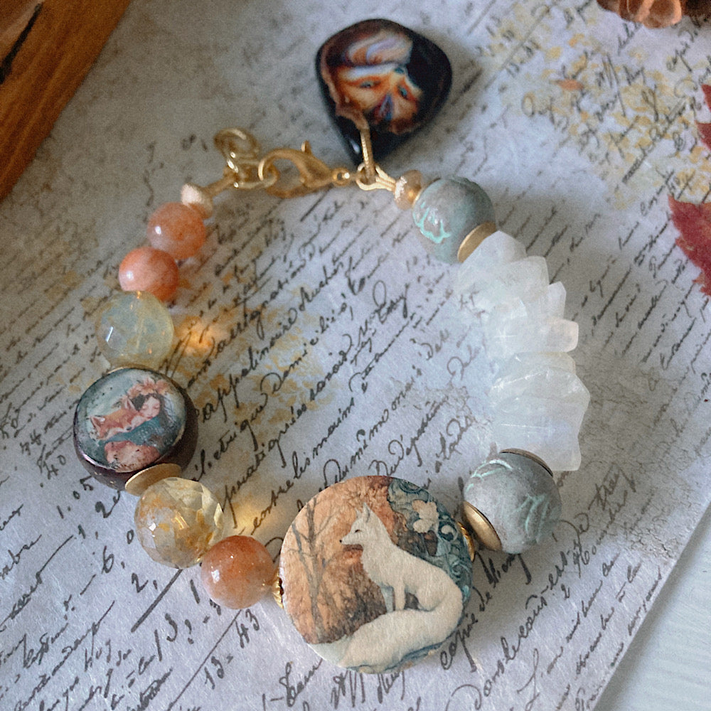 Reserved for S: Women’s Winter Snow Fox Animal Spirit Talisman Mystical Clasp Bracelet