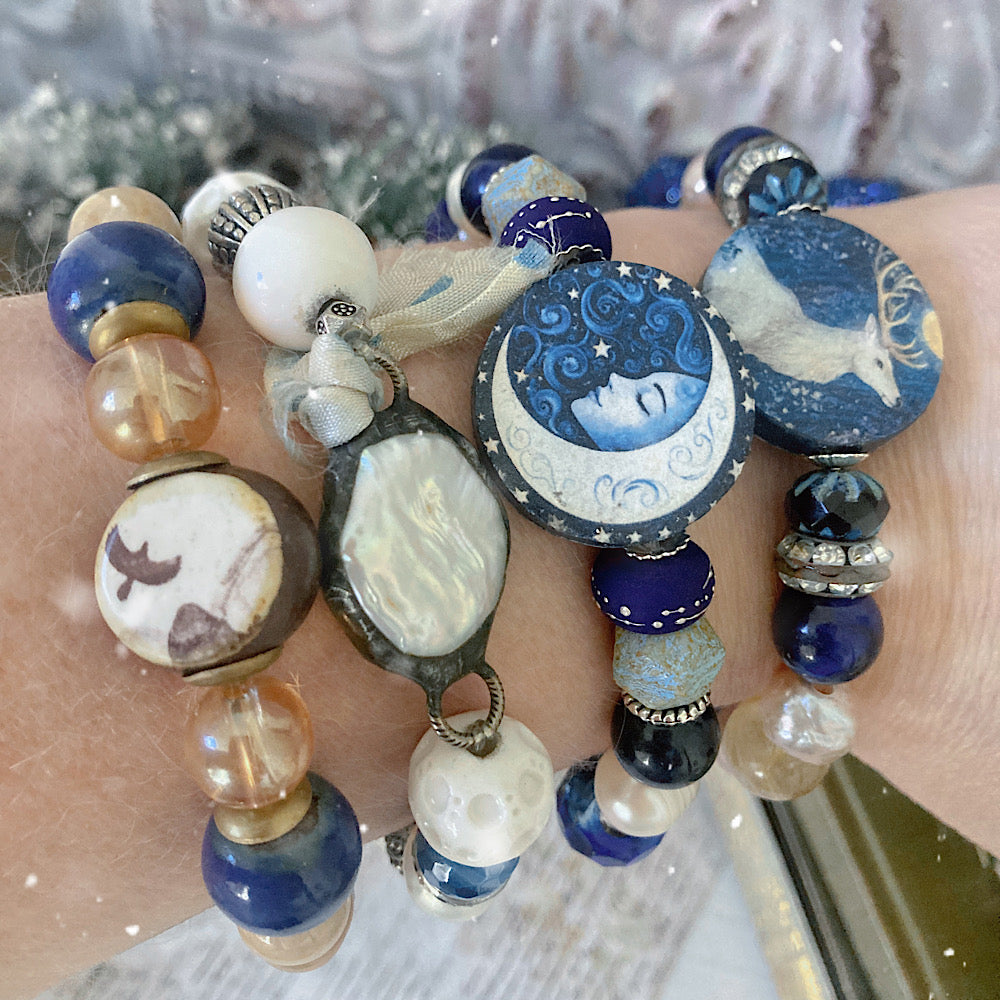 Reserved for L: Women’s Winter Solstice Celestial Luna Talisman Mystical Moon Magick Stretch Bracelet