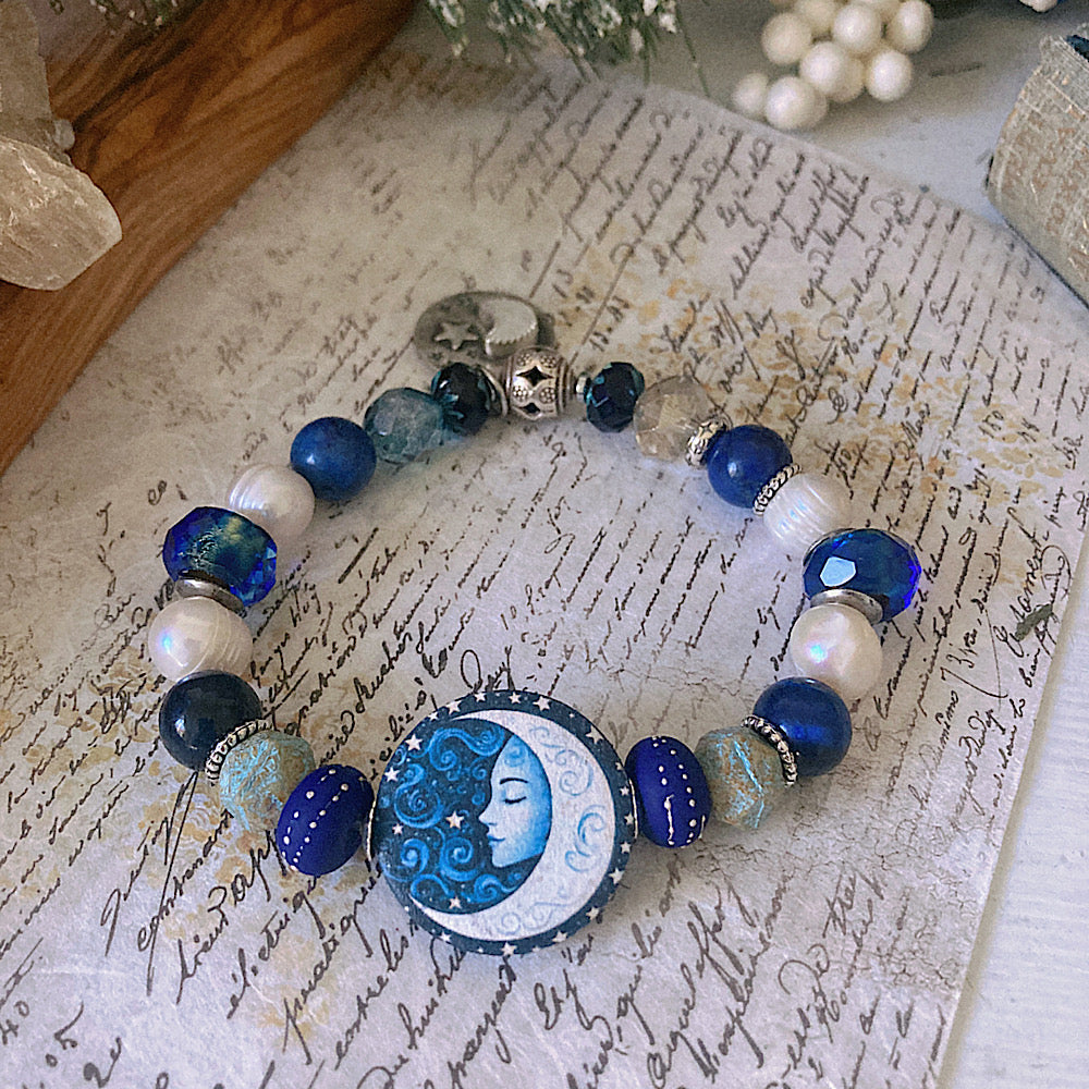 Reserved for L: Women’s Winter Solstice Celestial Luna Talisman Mystical Moon Magick Stretch Bracelet