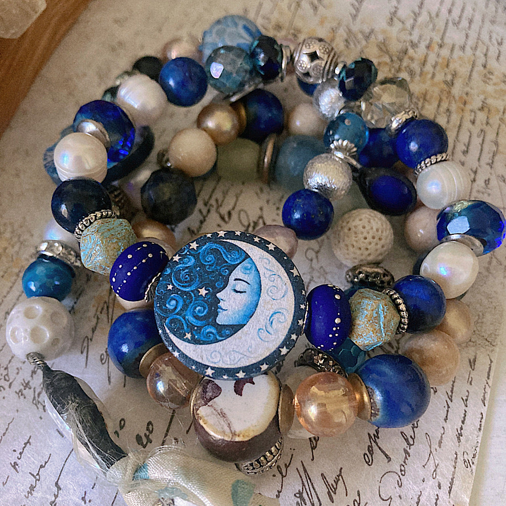 Reserved for L: Women’s Winter Solstice Celestial Luna Talisman Mystical Moon Magick Stretch Bracelet