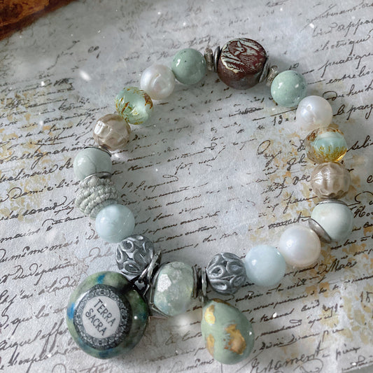 Women’s Winter Mint Wolf Cottagecore Winter Solstice Animal Guide Stretch Bracelet