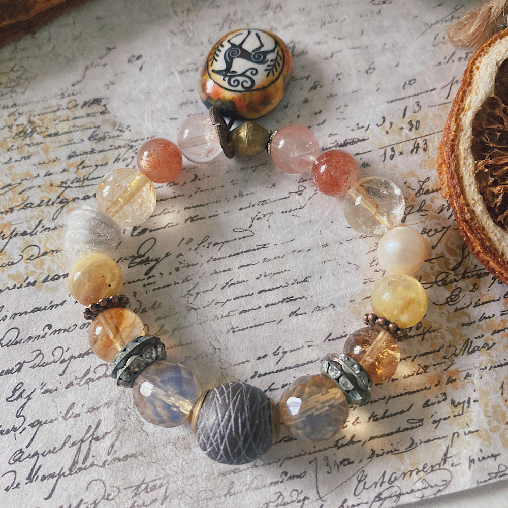 Reserved for A: Women’s Winter Magic Reindeer Talisman Yule Sunstone Stretch Bracelet