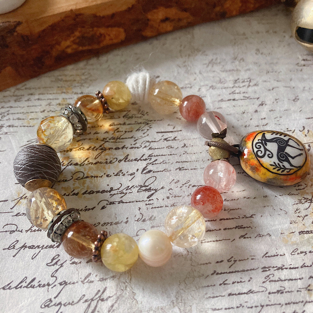 Reserved for A: Women’s Winter Magic Reindeer Talisman Yule Sunstone Stretch Bracelet