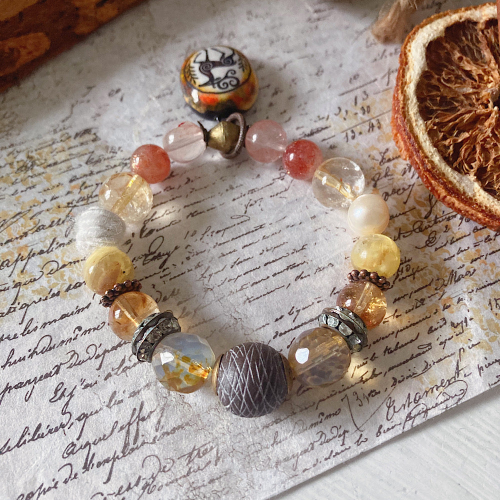 Reserved for A: Women’s Winter Magic Reindeer Talisman Yule Sunstone Stretch Bracelet