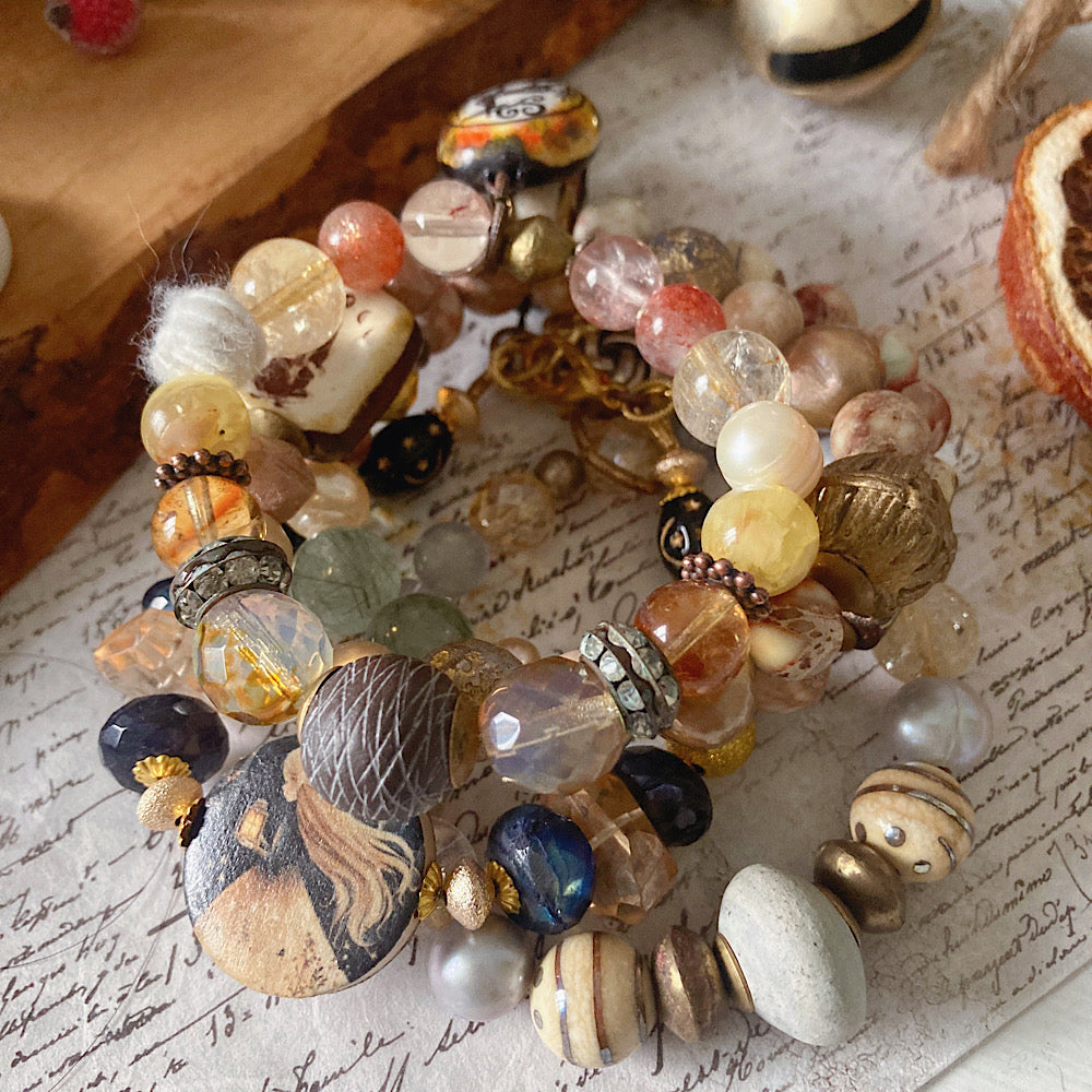 Reserved for A: Women’s Winter Magic Reindeer Talisman Yule Sunstone Stretch Bracelet