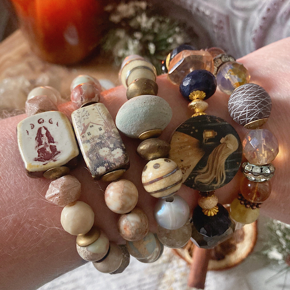 Reserved for A: Women’s Winter Magic Reindeer Talisman Yule Sunstone Stretch Bracelet