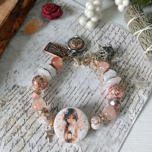 Reserved for a A: Women’s Winter Ember Fairy Cottagecore Rose Gold Mystical Winter Solstice Clasp Bracelet