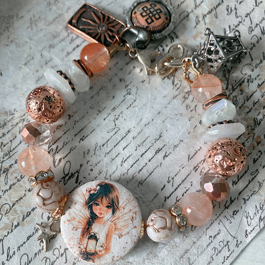 Reserved for a A: Women’s Winter Ember Fairy Cottagecore Rose Gold Mystical Winter Solstice Clasp Bracelet
