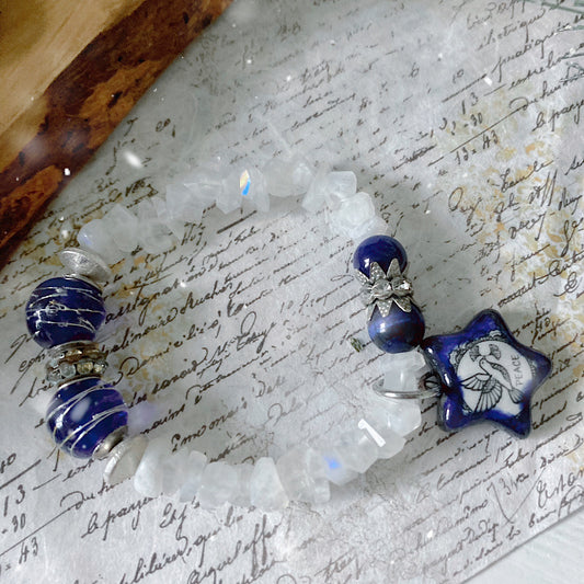 Reserved for A VIP: Women’s Winter Messenger Enamel Bird Talisman Moonstone Stretch Bracelet