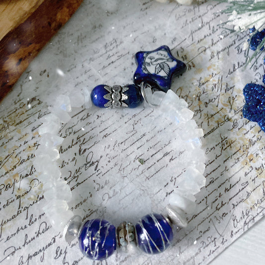 Reserved for A VIP: Women’s Winter Messenger Enamel Bird Talisman Moonstone Stretch Bracelet