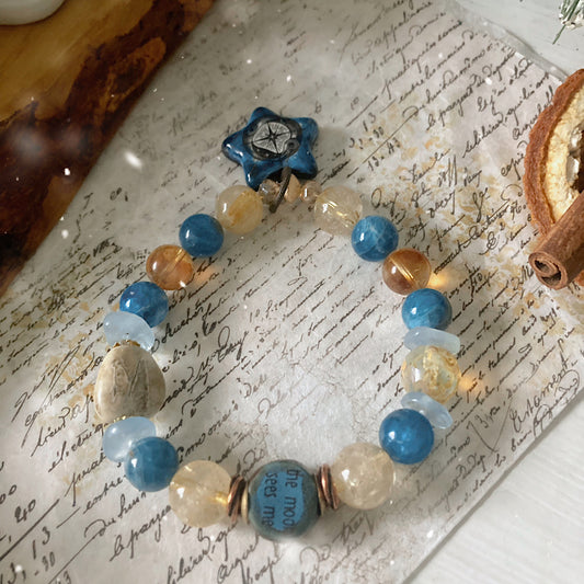 Custom for VIP: Women’s Winter Stars Rune Talisman Apatite Yule Stretch Bracelet