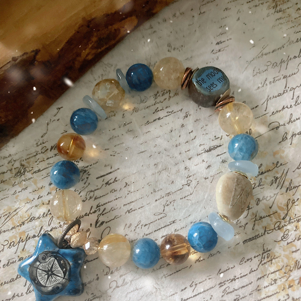 Custom for VIP: Women’s Winter Stars Rune Talisman Apatite Yule Stretch Bracelet