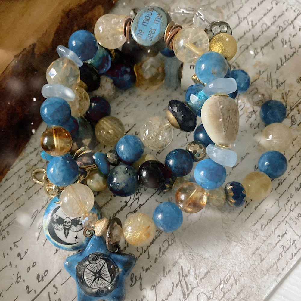 Custom for VIP: Women’s Winter Stars Rune Talisman Apatite Yule Stretch Bracelet