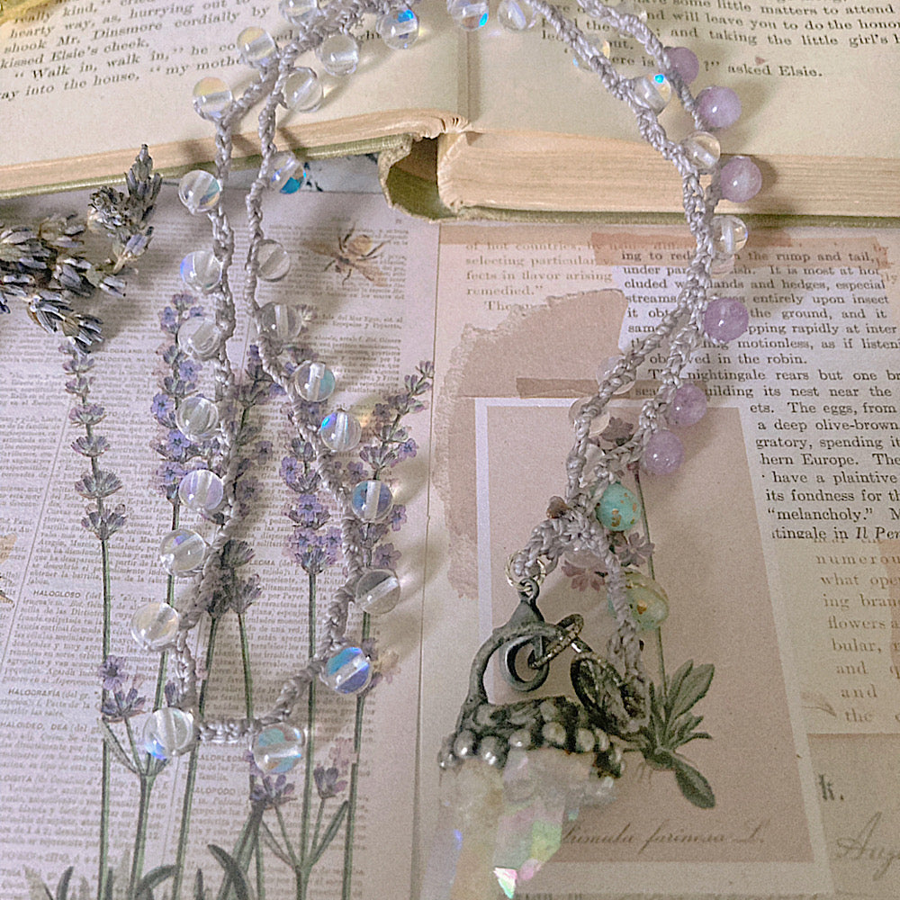 Women’s Spring Magic Pastel Whimsical Mystic Quartz Soldered Raw Crystal Crochet Necklace