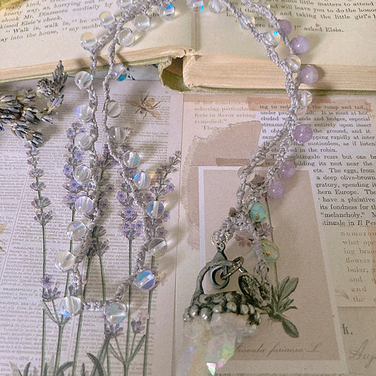 Women’s Spring Magic Pastel Whimsical Mystic Quartz Soldered Raw Crystal Crochet Necklace