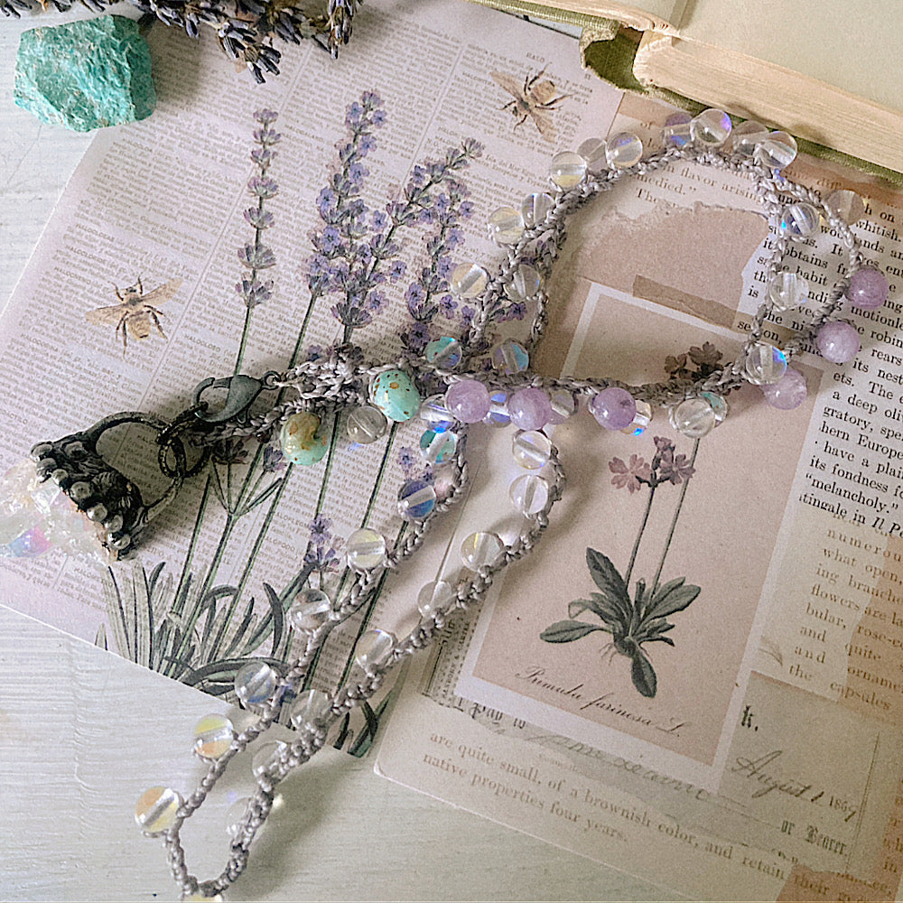 Women’s Spring Magic Pastel Whimsical Mystic Quartz Soldered Raw Crystal Crochet Necklace