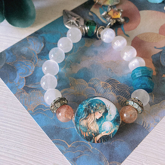 Women’s Fortune Teller Lunar Witchy Celestial Talisman Stretch Bracelet