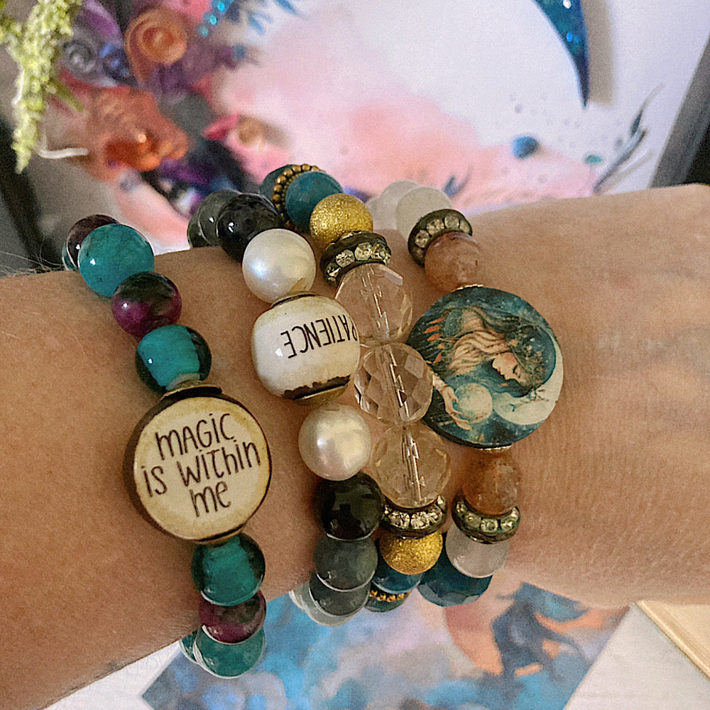 Women’s Fortune Teller Lunar Witchy Celestial Talisman Stretch Bracelet