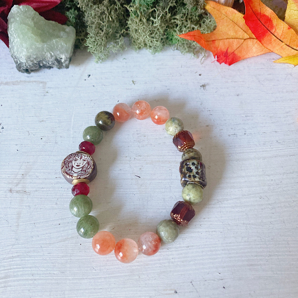 Fall Nature Witch Dark Academia  Gemstone Vesuvianite Talisman Stretch Bracelet