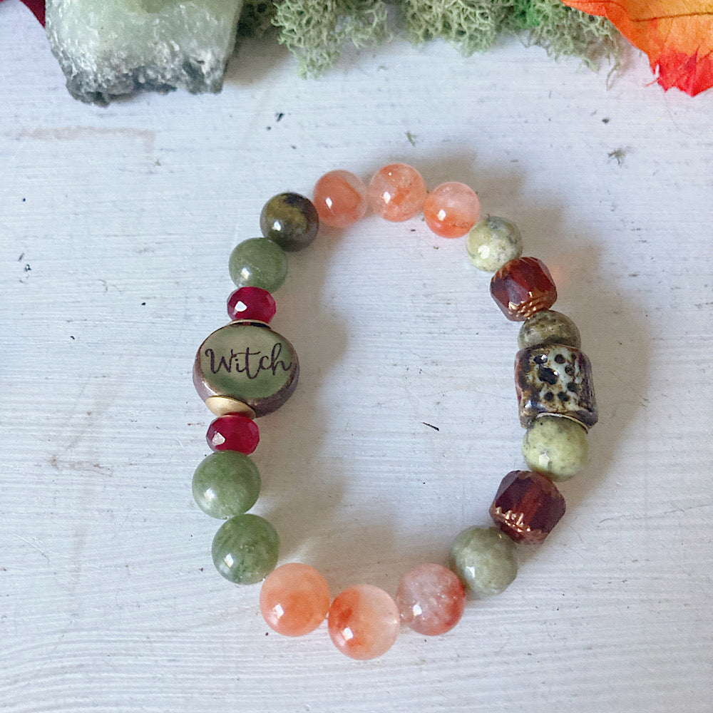 Fall Nature Witch Dark Academia  Gemstone Vesuvianite Talisman Stretch Bracelet