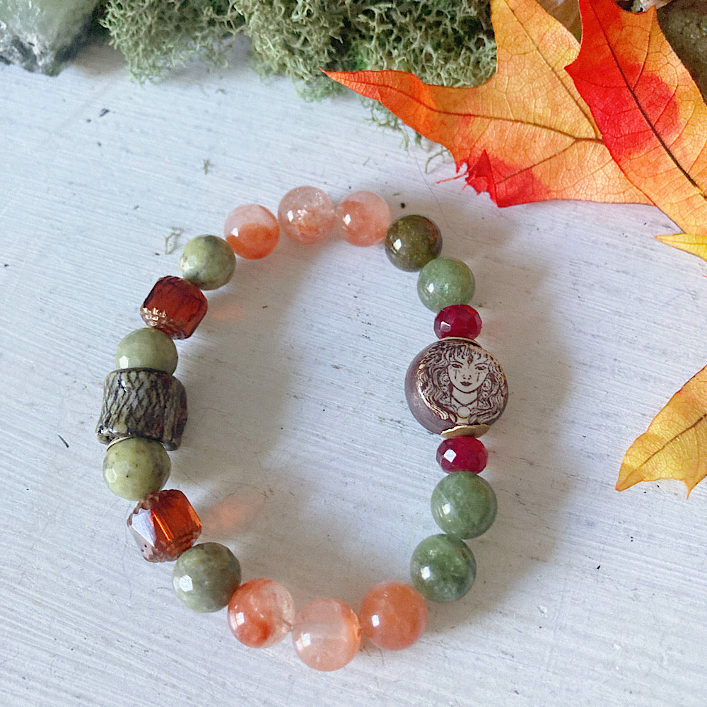 Fall Nature Witch Dark Academia  Gemstone Vesuvianite Talisman Stretch Bracelet