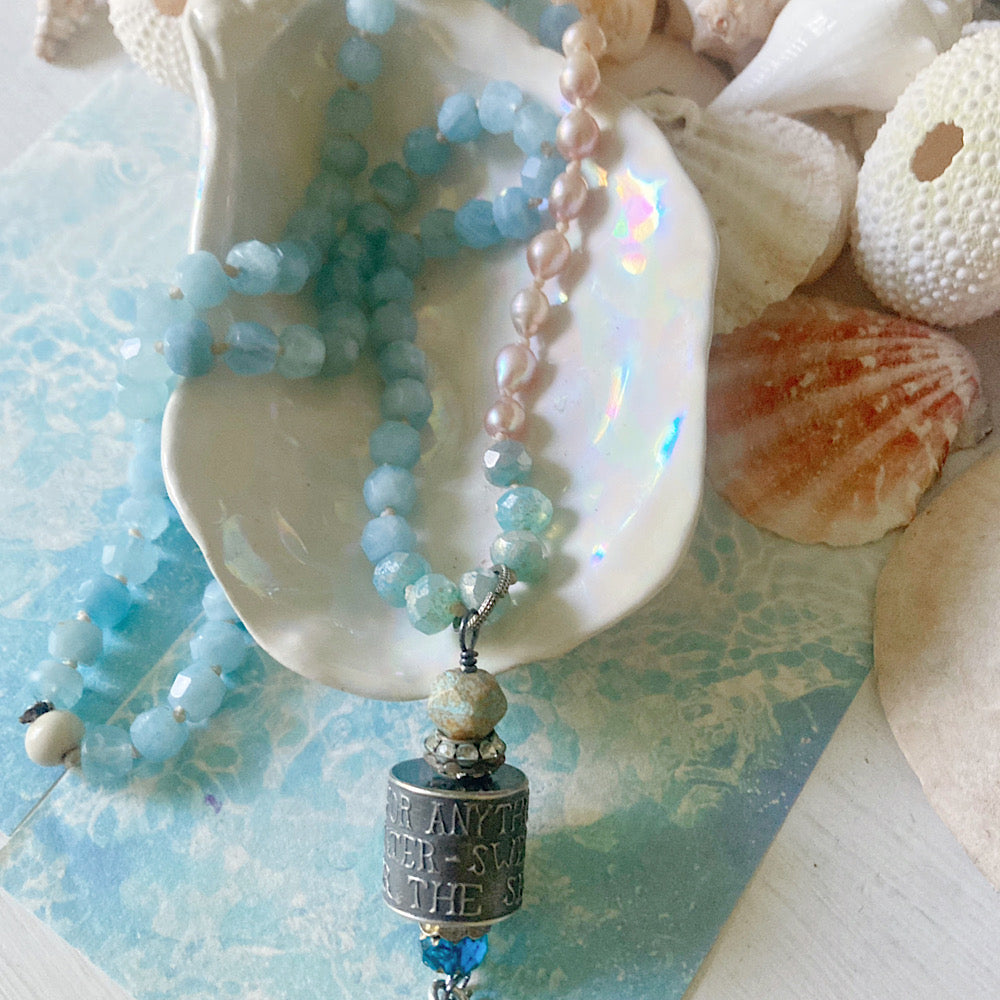 Women’s Summer Beachy Sterling Anne Choi Pearl Ocean Magic Surfer Knotted Necklace