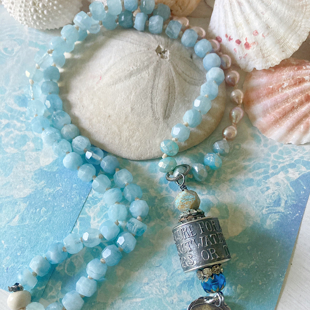Women’s Summer Beachy Sterling Anne Choi Pearl Ocean Magic Surfer Knotted Necklace