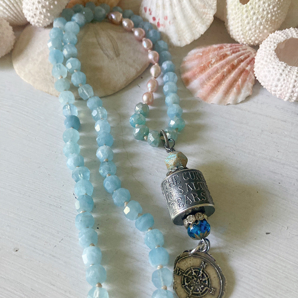 Women’s Summer Beachy Sterling Anne Choi Pearl Ocean Magic Surfer Knotted Necklace