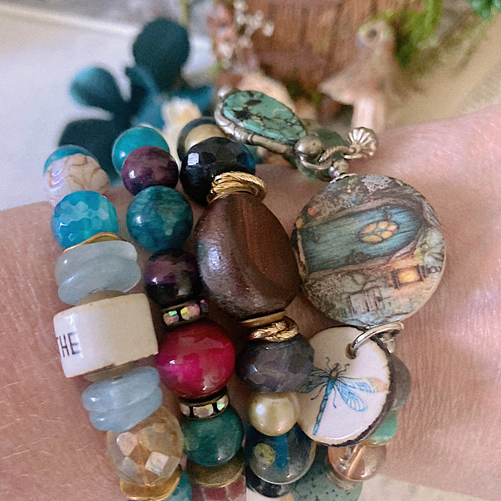 Reserved for VIP: Women’s Summer Mountain Door Turquoise and Citrine Dragonfly Mystical Boho Stretch Bracelet