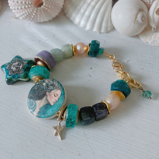 Women’s Summer Sea Witch Talisman Siren Beachy Boho Teal Clasp Bracelet
