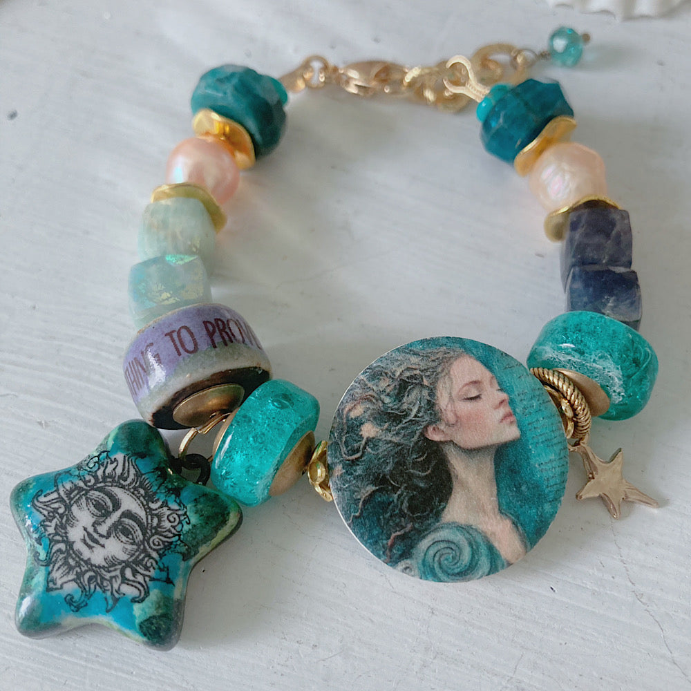Women’s Summer Sea Witch Talisman Siren Beachy Boho Teal Clasp Bracelet