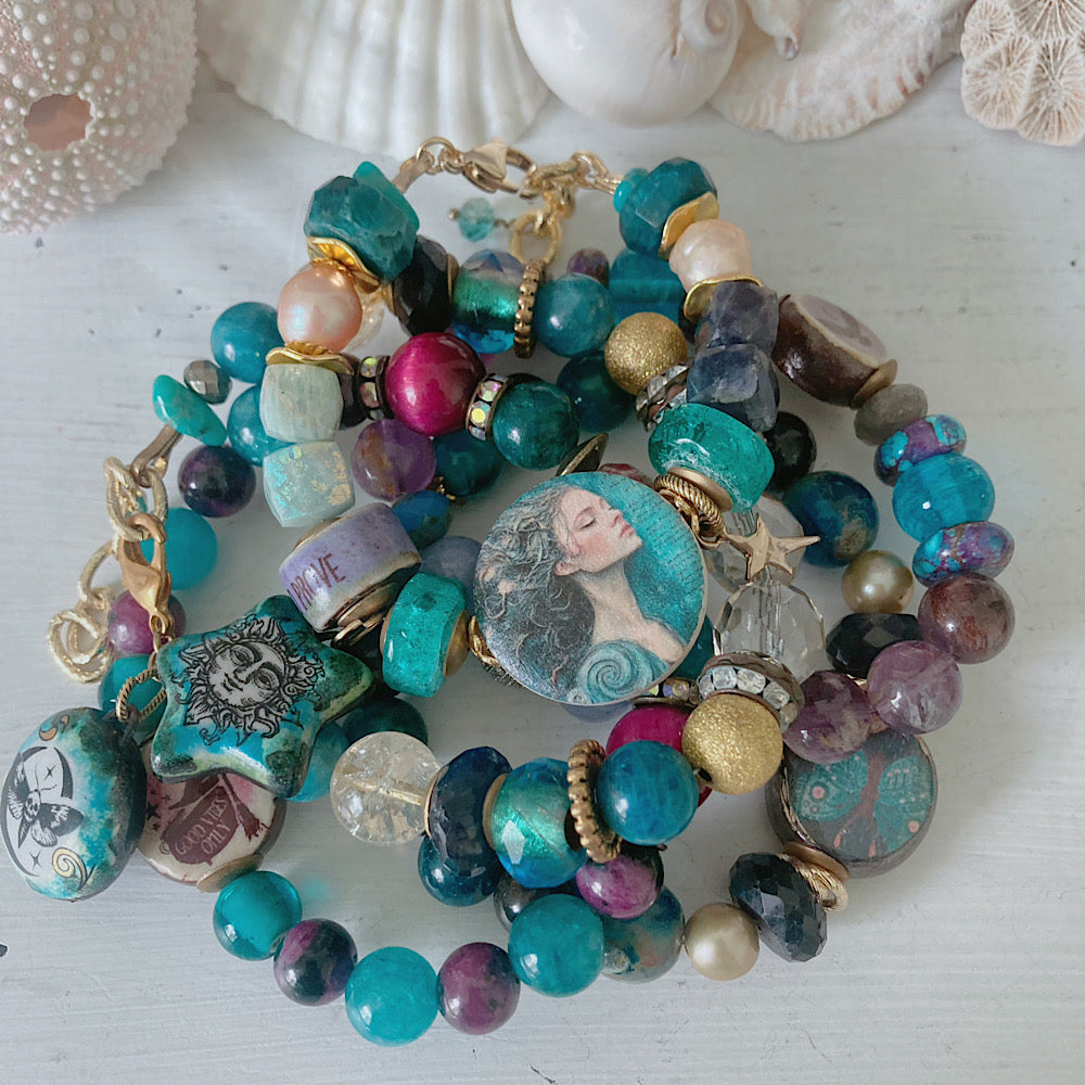 Women’s Summer Sea Witch Talisman Siren Beachy Boho Teal Clasp Bracelet