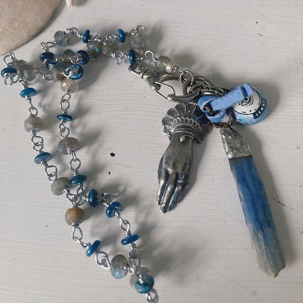 Women’s Mystical Beach Boho Kyanite Charm Rosary Necklace