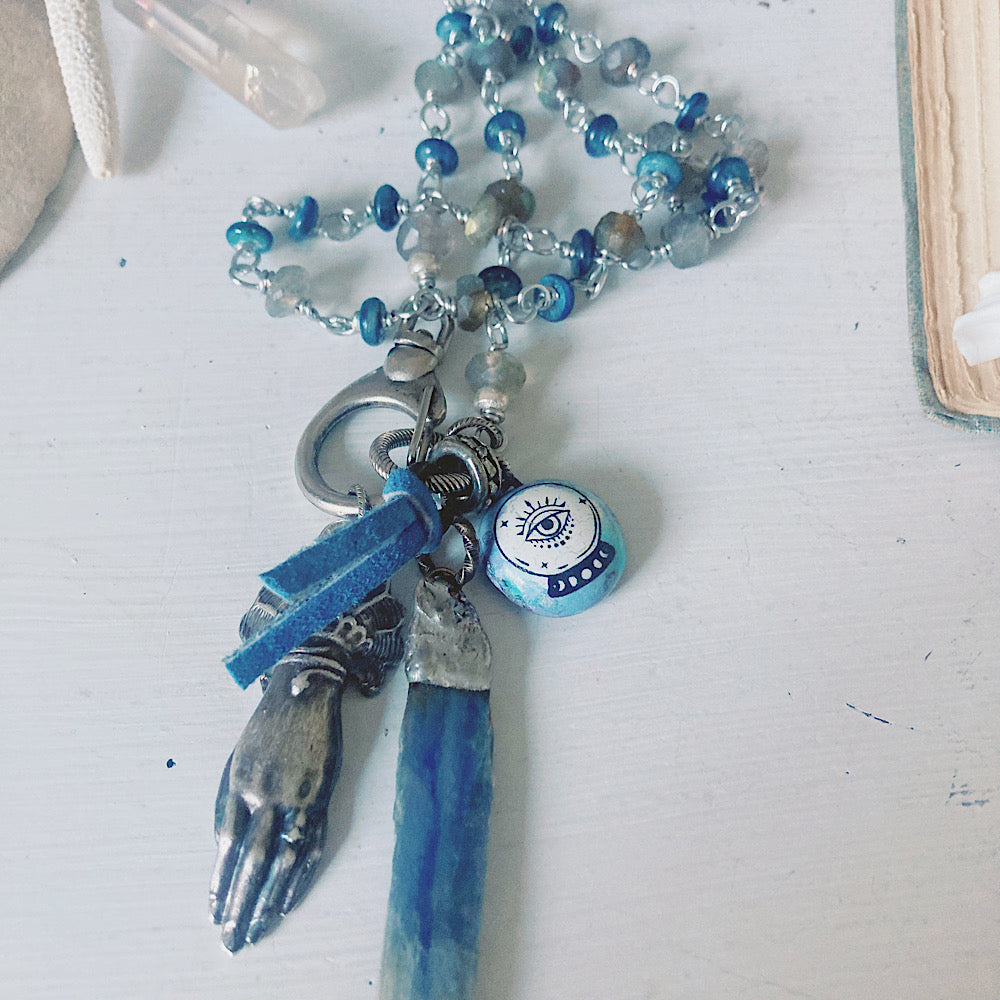 Women’s Mystical Beach Boho Kyanite Charm Rosary Necklace