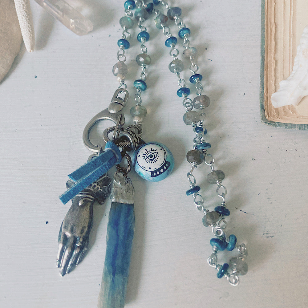 Women’s Mystical Beach Boho Kyanite Charm Rosary Necklace