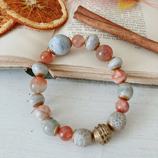 Women’s Rustic Winter Ceramic Sunstone Cottagecore Stretch Bracelet