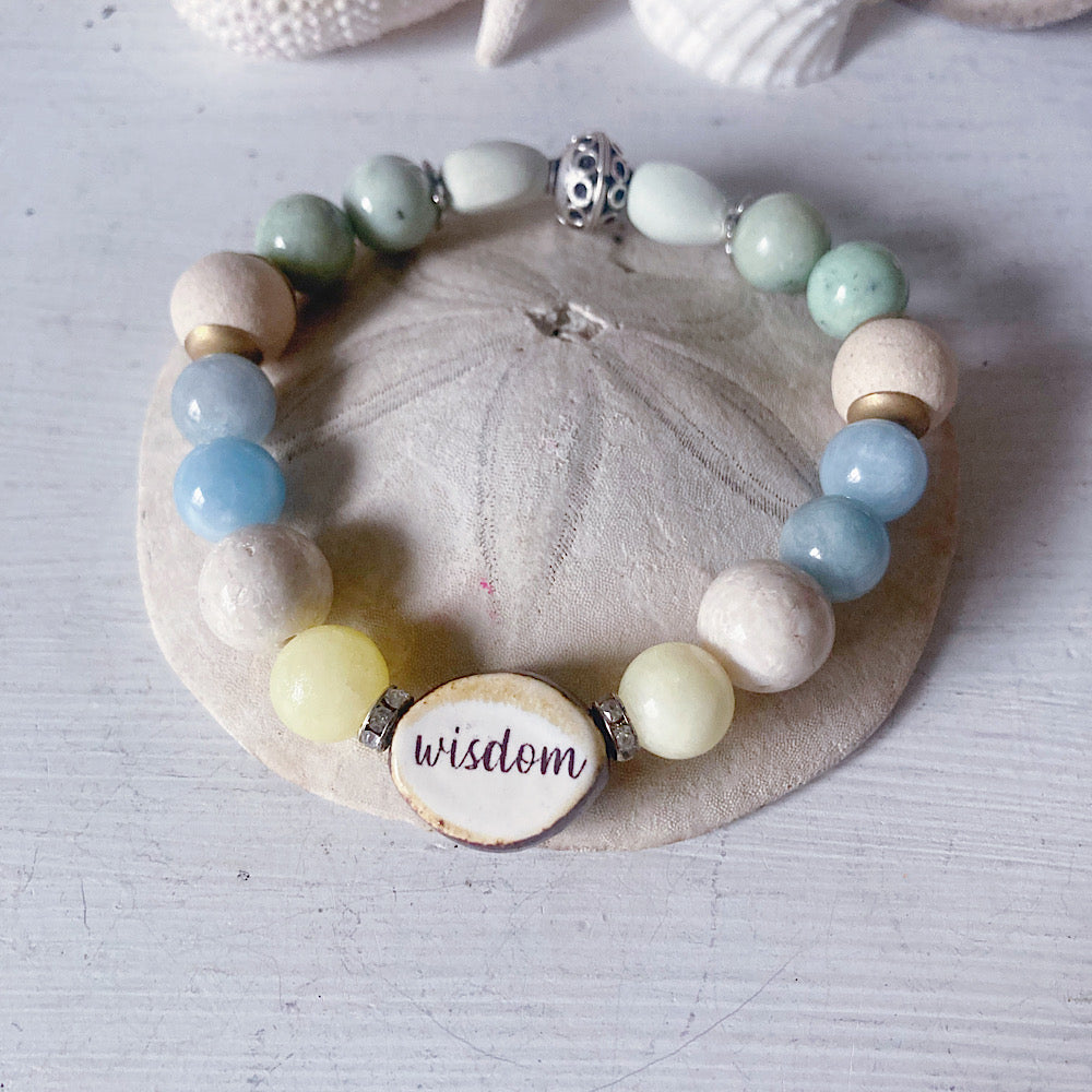 Women’s Beach Soft Neutrals Boho Aquamarine Surfer Stretch Bracelet