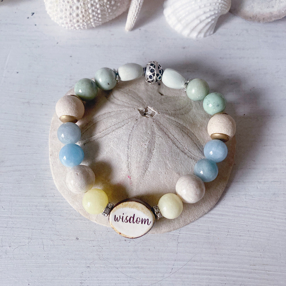 Women’s Beach Soft Neutrals Boho Aquamarine Surfer Stretch Bracelet